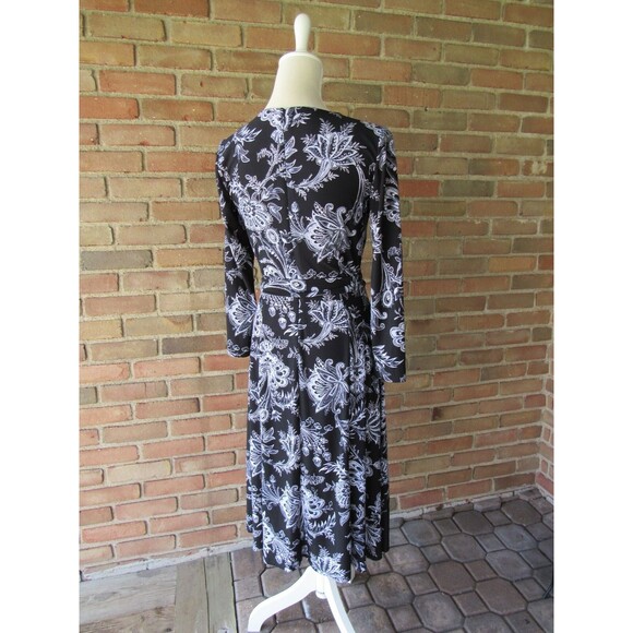 Anne Klein Paisley Midi Dress Size 4 Floral 3/4 Sleeve Jersey Tie Waist Wrap - Picture 15 of 16